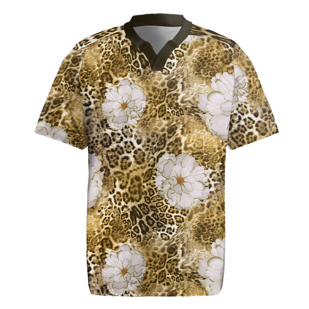 African Leopard Floral Pattern Rugby Jersey Savannah Gold