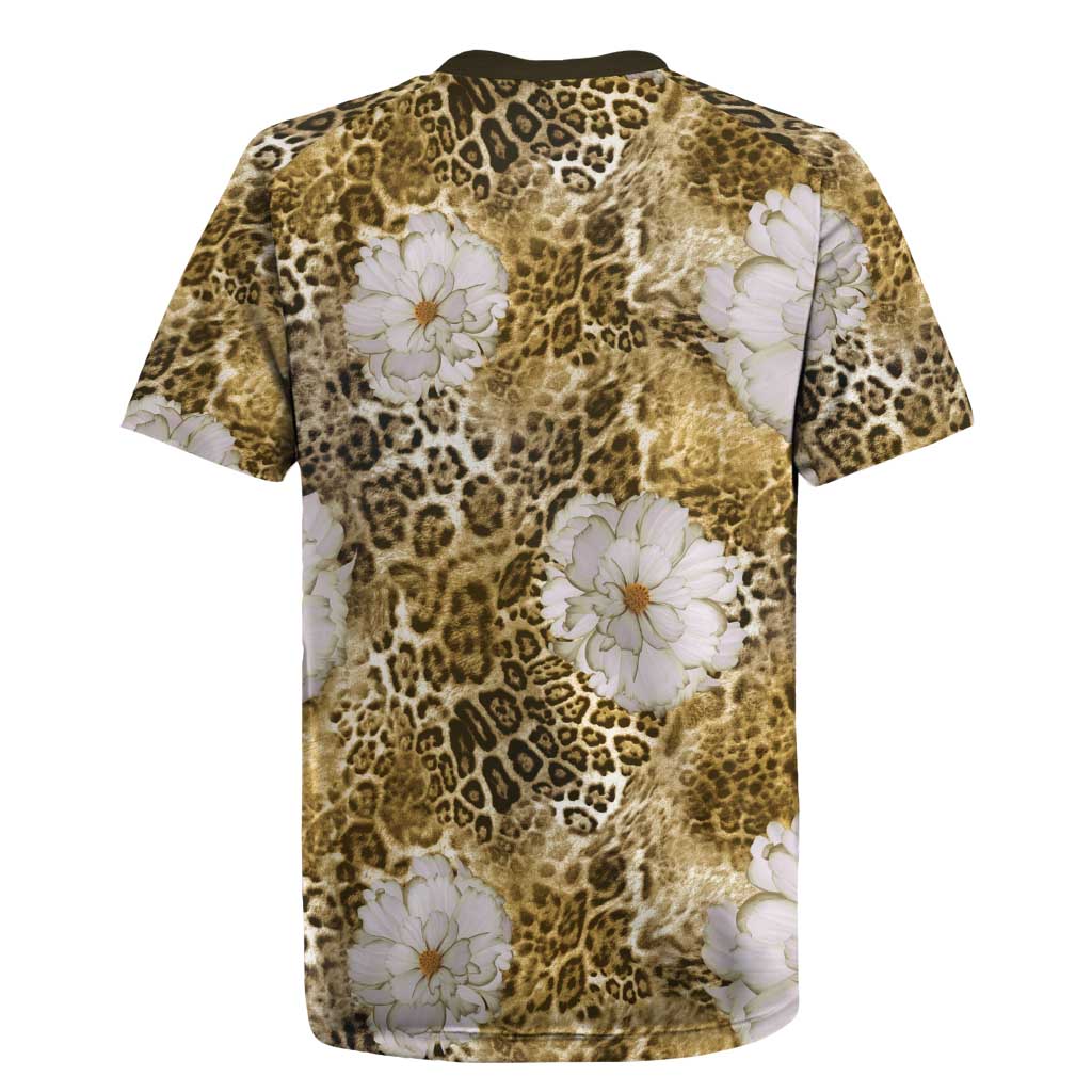 African Leopard Floral Pattern Rugby Jersey Savannah Gold