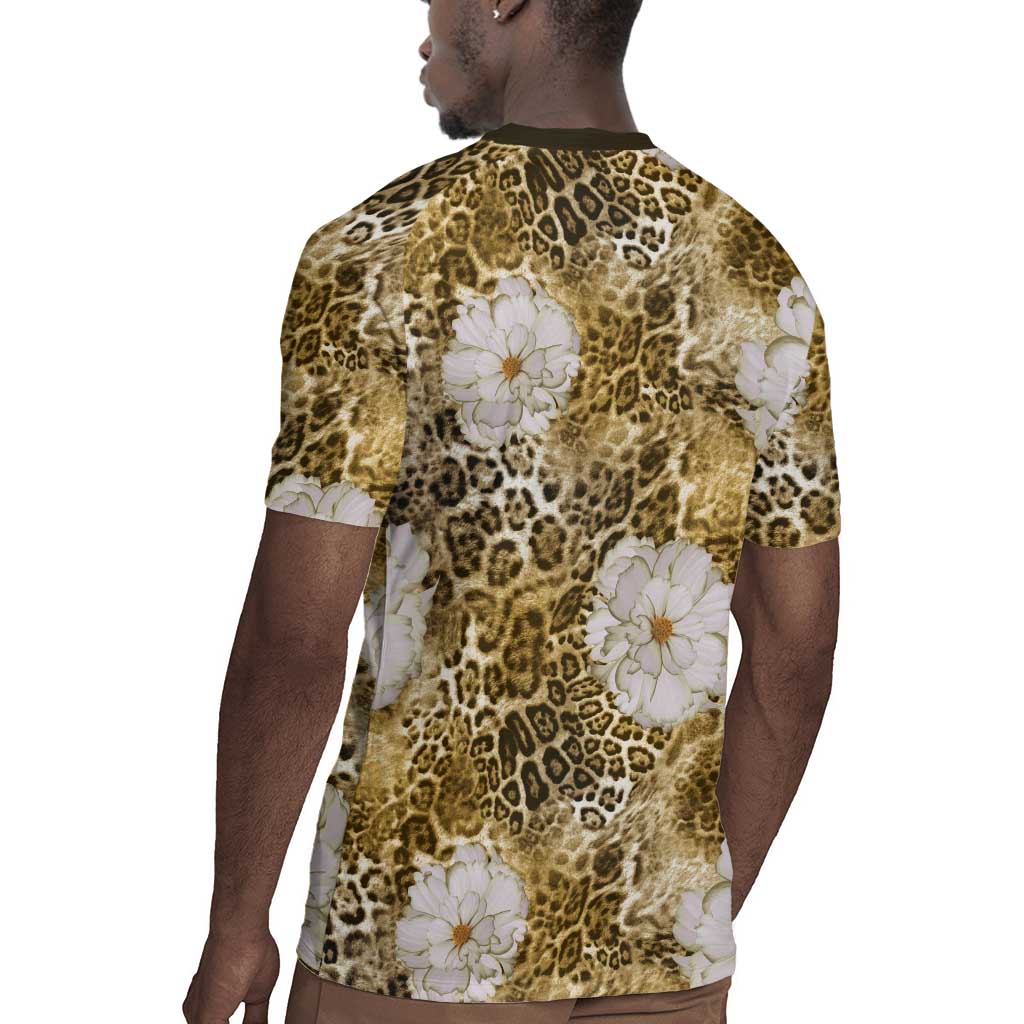 African Leopard Floral Pattern Rugby Jersey Savannah Gold