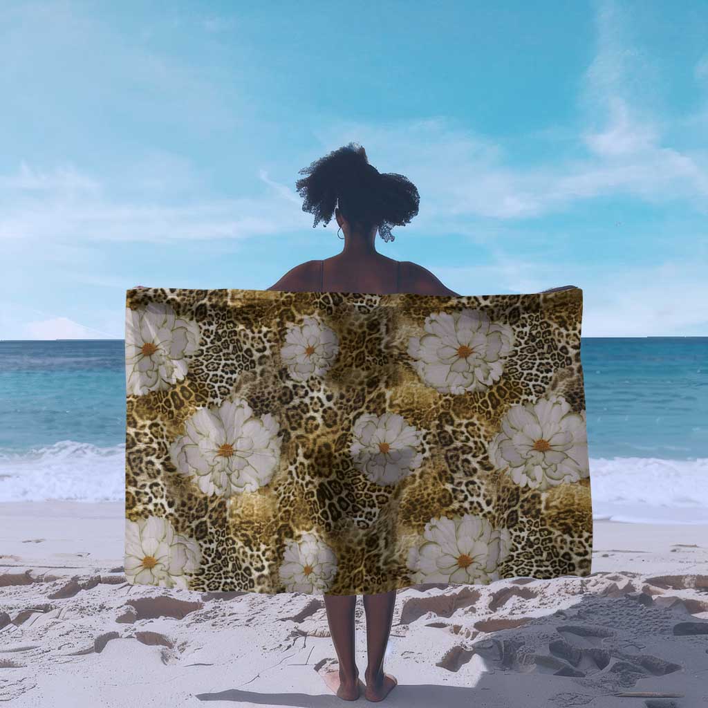 African Leopard Floral Pattern Sarong Savannah Gold