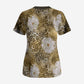 African Leopard Floral Pattern Scrub Top Savannah Gold