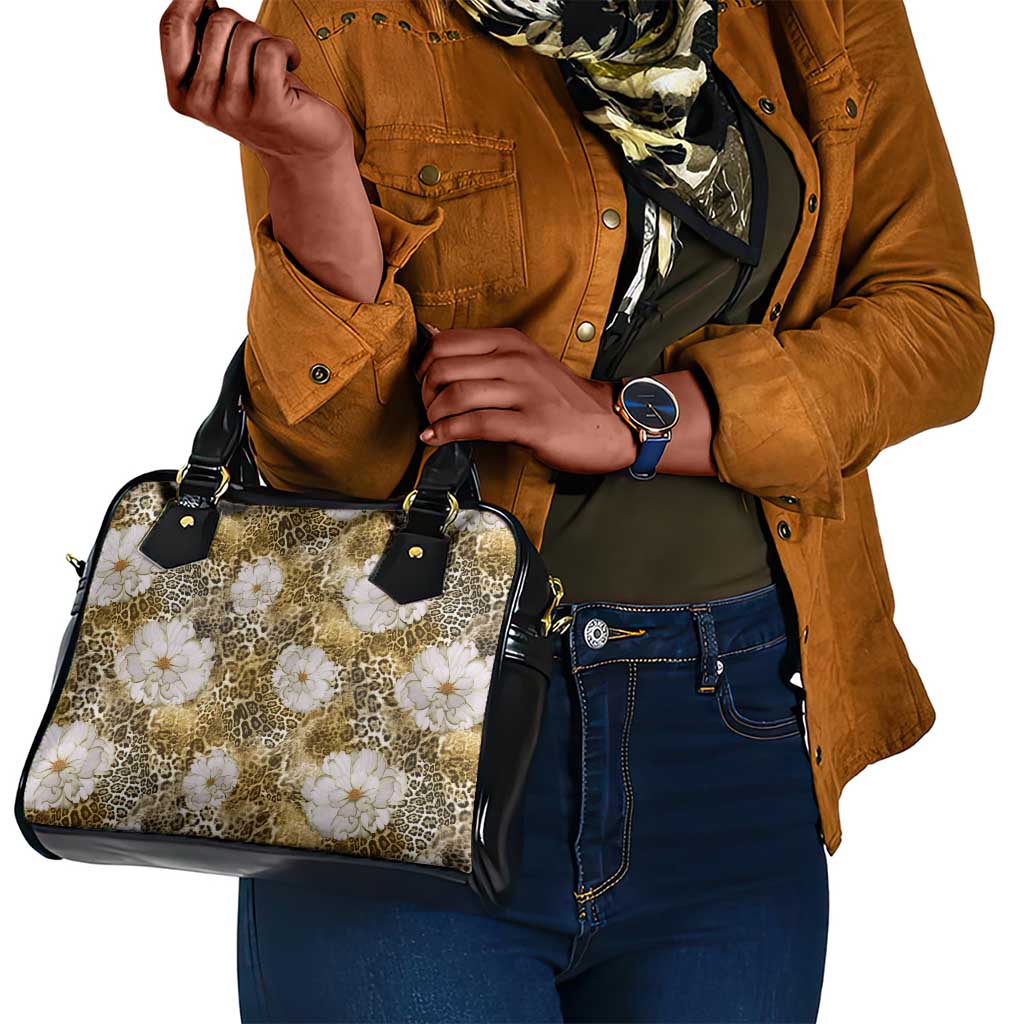 African Leopard Floral Pattern Shoulder Handbag Savannah Gold