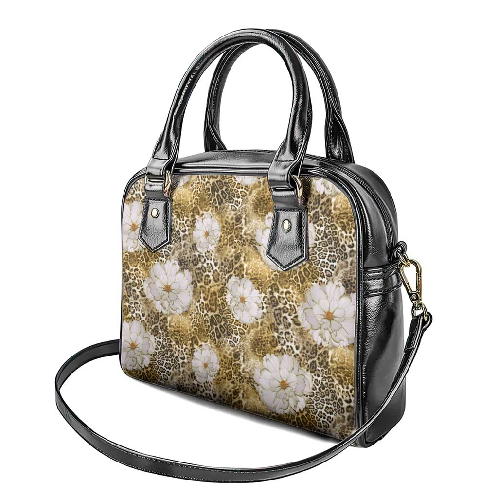 African Leopard Floral Pattern Shoulder Handbag Savannah Gold