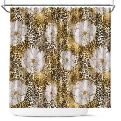 African Leopard Floral Pattern Shower Curtain Savannah Gold