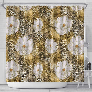 African Leopard Floral Pattern Shower Curtain Savannah Gold