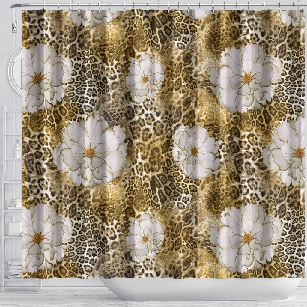 African Leopard Floral Pattern Shower Curtain Savannah Gold