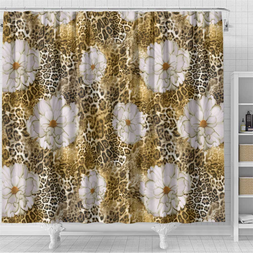 African Leopard Floral Pattern Shower Curtain Savannah Gold