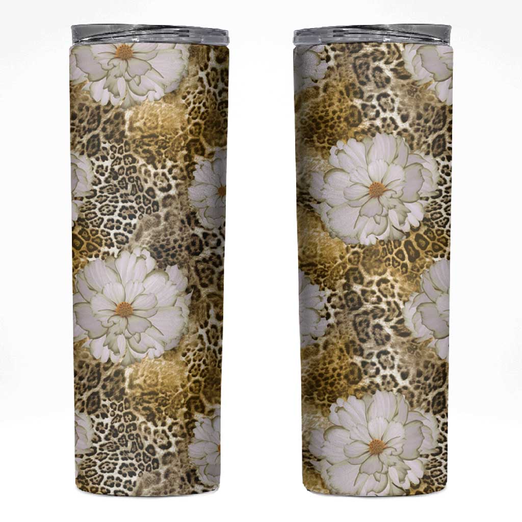 African Leopard Floral Pattern Skinny Tumbler Savannah Gold