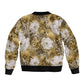 African Leopard Floral Pattern Sleeve Zip Bomber Jacket Savannah Gold