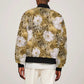 African Leopard Floral Pattern Sleeve Zip Bomber Jacket Savannah Gold