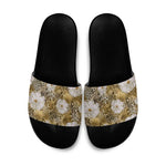 African Leopard Floral Pattern Slide Sandals Savannah Gold
