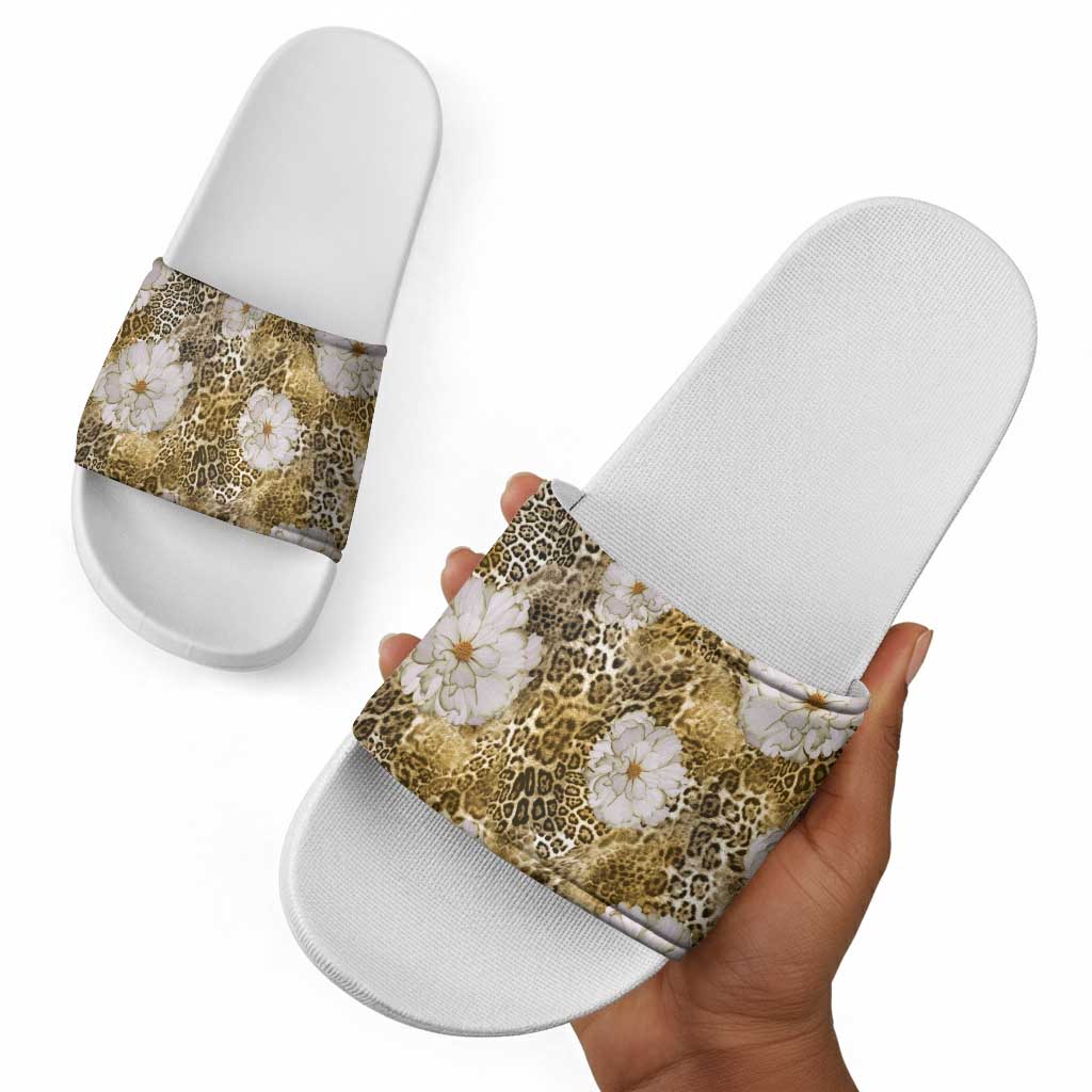 African Leopard Floral Pattern Slide Sandals Savannah Gold
