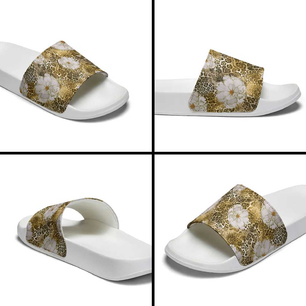 African Leopard Floral Pattern Slide Sandals Savannah Gold