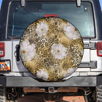 African Leopard Floral Pattern Spare Tire Cover Savannah Gold