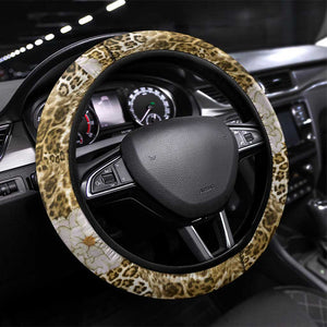 African Leopard Floral Pattern Steering Wheel Cover Savannah Gold
