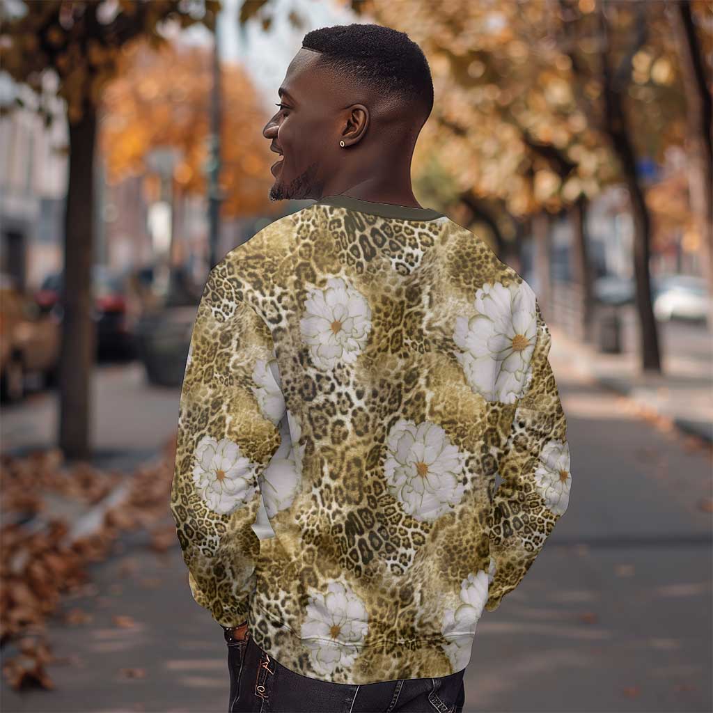 African Leopard Floral Pattern Sweatshirt Savannah Gold