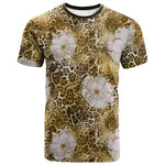 African Leopard Floral Pattern T shirt Savannah Gold