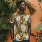 African Leopard Floral Pattern T shirt Savannah Gold