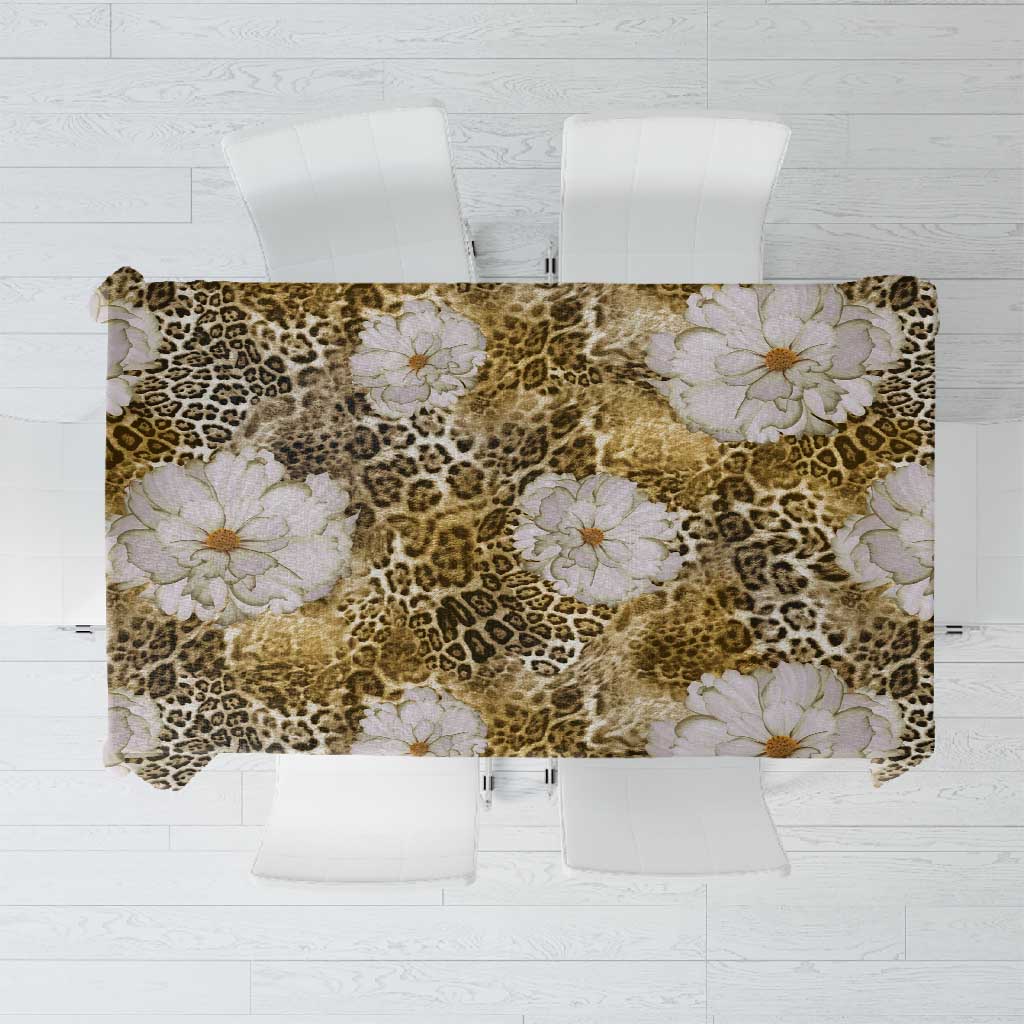 African Leopard Floral Pattern Tablecloth Savannah Gold