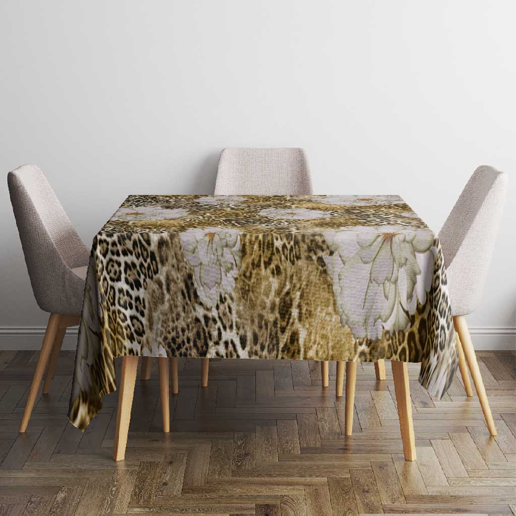African Leopard Floral Pattern Tablecloth Savannah Gold
