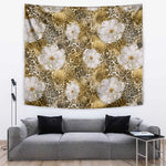 African Leopard Floral Pattern Tapestry Savannah Gold