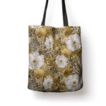 African Leopard Floral Pattern Tote Bag Savannah Gold