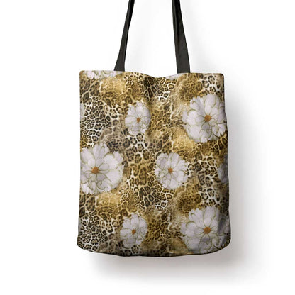 African Leopard Floral Pattern Tote Bag Savannah Gold