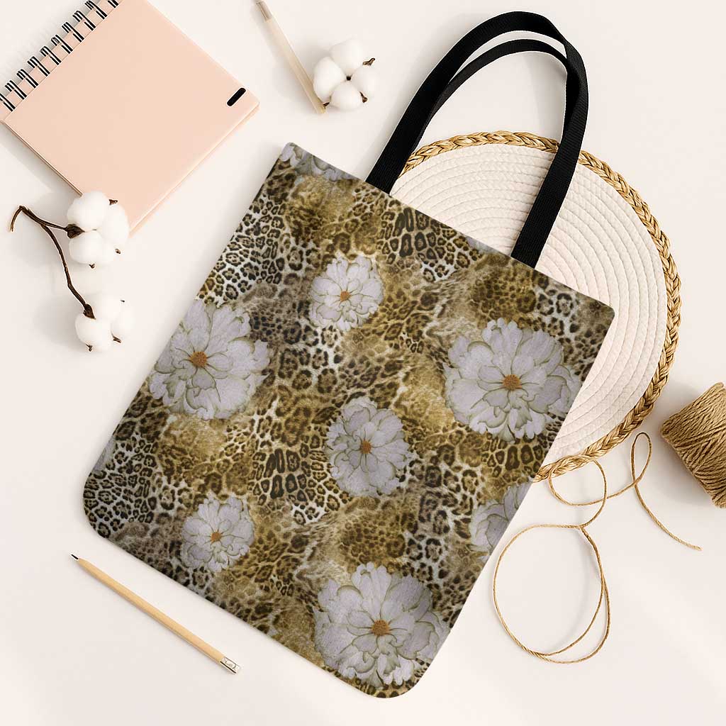 African Leopard Floral Pattern Tote Bag Savannah Gold