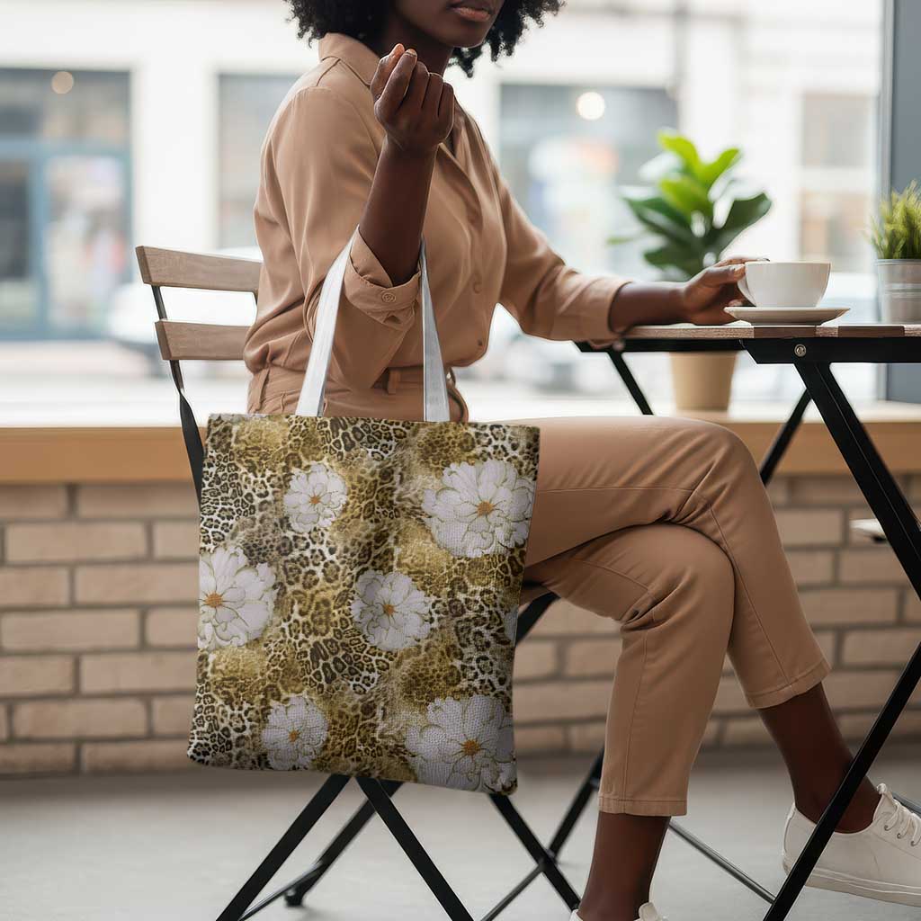 African Leopard Floral Pattern Tote Bag Savannah Gold