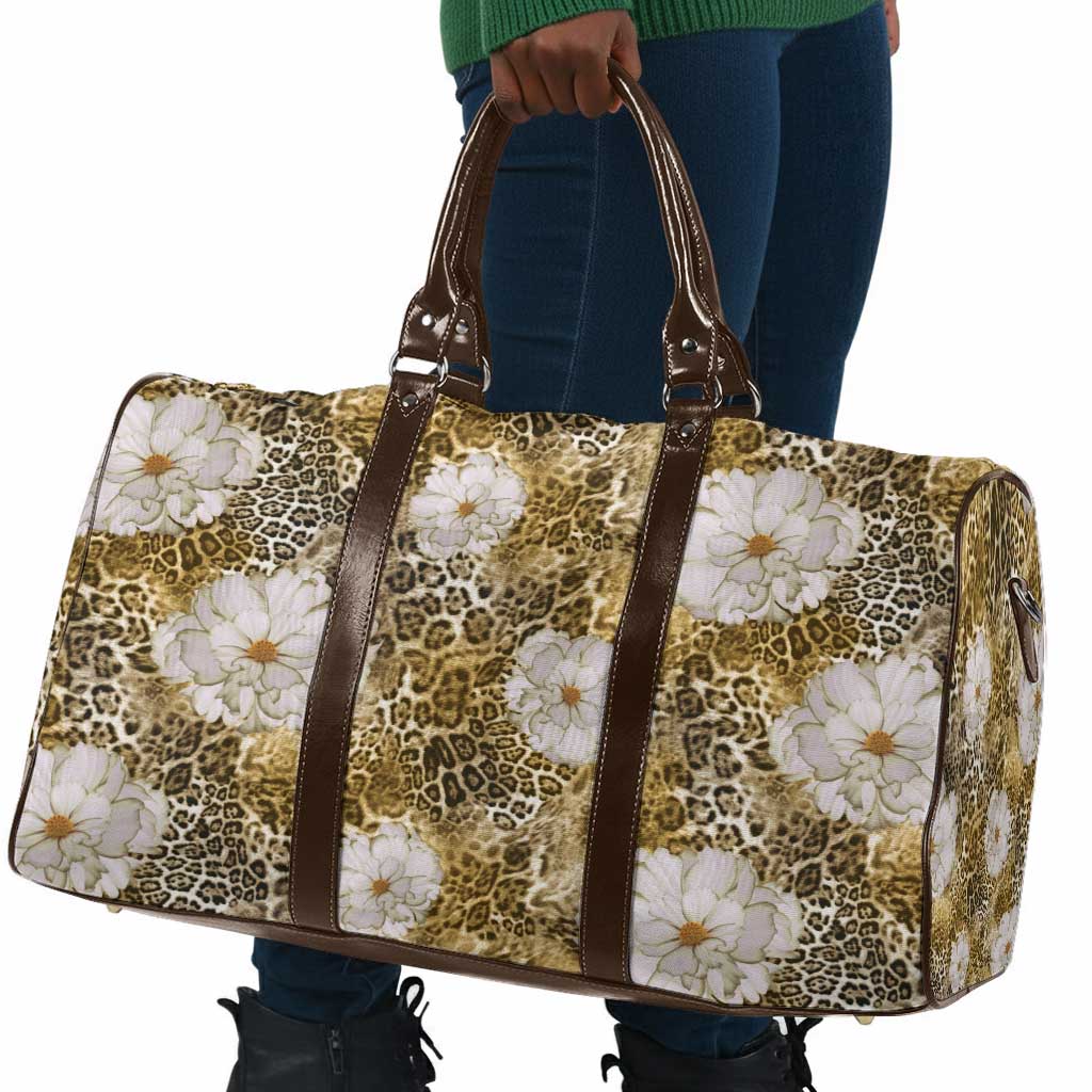 African Leopard Floral Pattern Travel Bag Savannah Gold