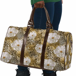 African Leopard Floral Pattern Travel Bag Savannah Gold