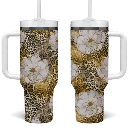 African Leopard Floral Pattern Tumbler With Handle Savannah Gold