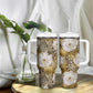 African Leopard Floral Pattern Tumbler With Handle Savannah Gold