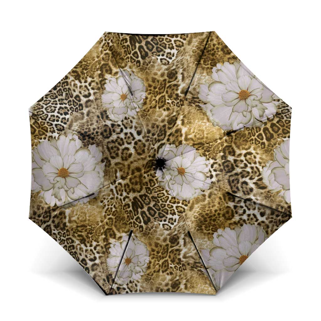 African Leopard Floral Pattern Umbrella Savannah Gold