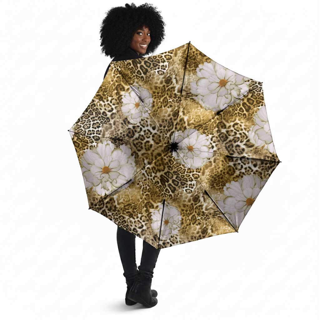 African Leopard Floral Pattern Umbrella Savannah Gold