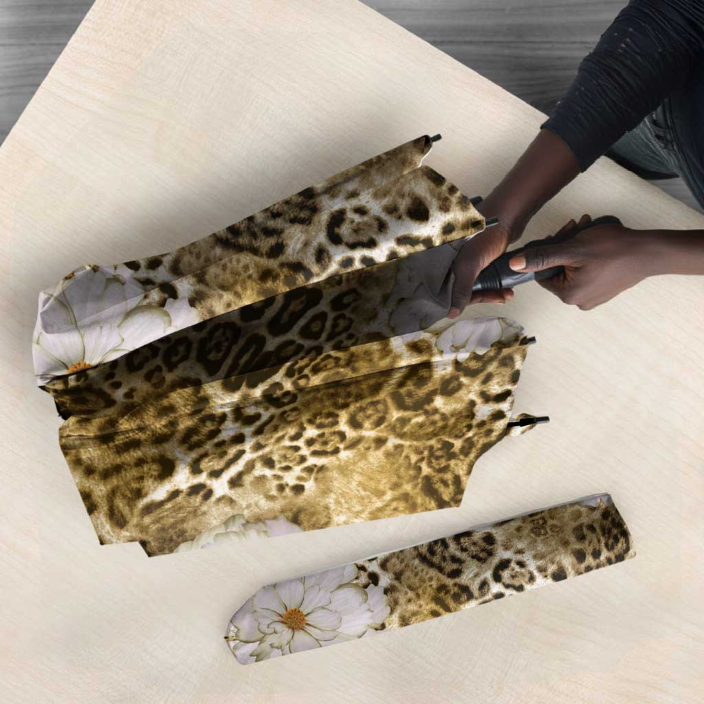 African Leopard Floral Pattern Umbrella Savannah Gold