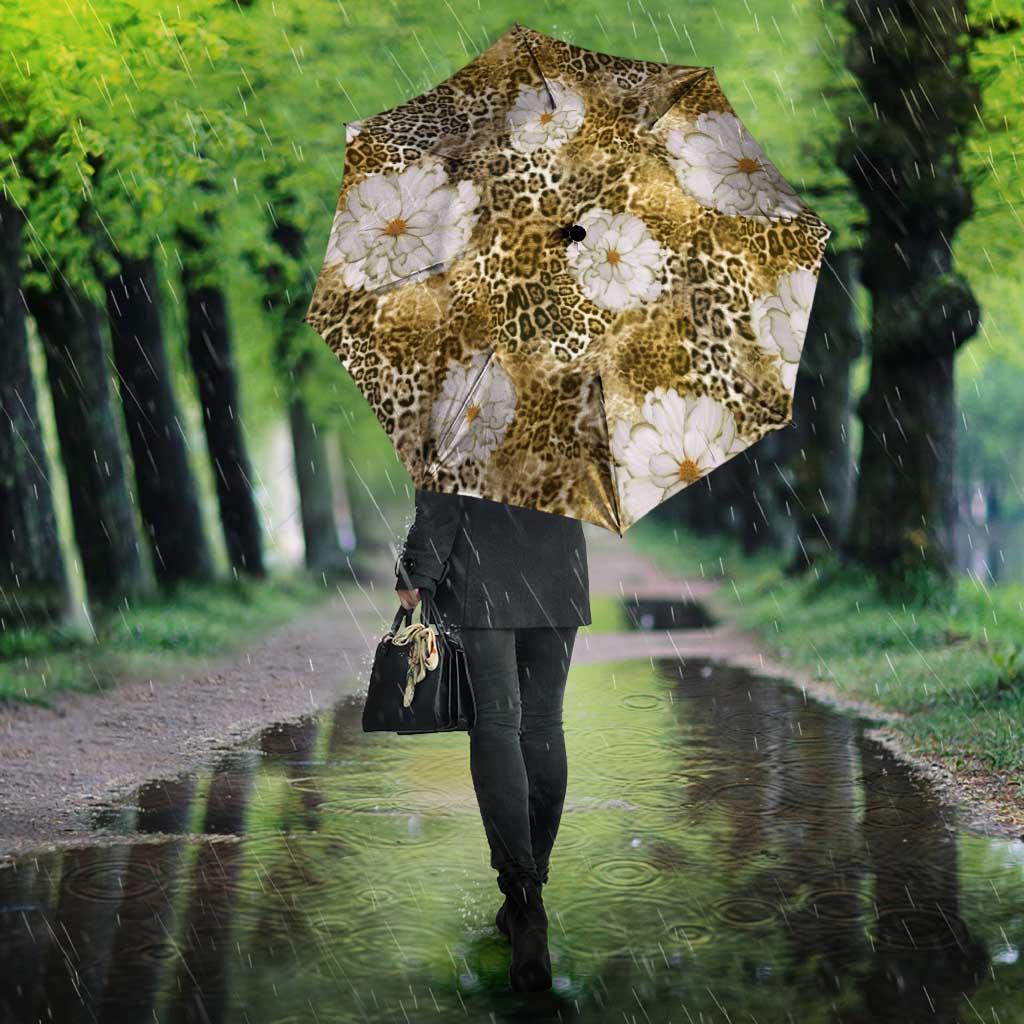 African Leopard Floral Pattern Umbrella Savannah Gold