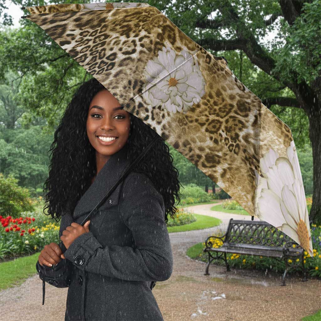 African Leopard Floral Pattern Umbrella Savannah Gold