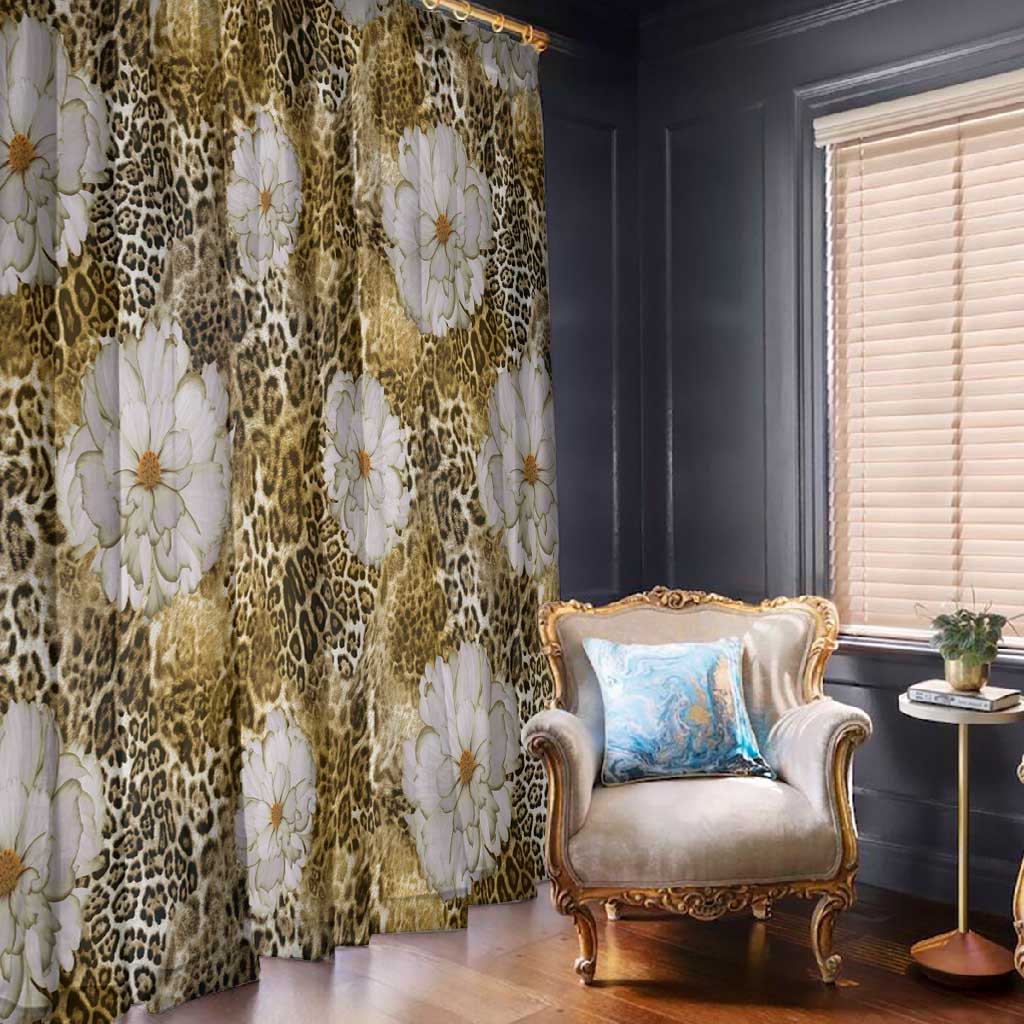African Leopard Floral Pattern Window Curtain Savannah Gold