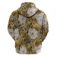 African Leopard Floral Pattern Zip Hoodie Savannah Gold