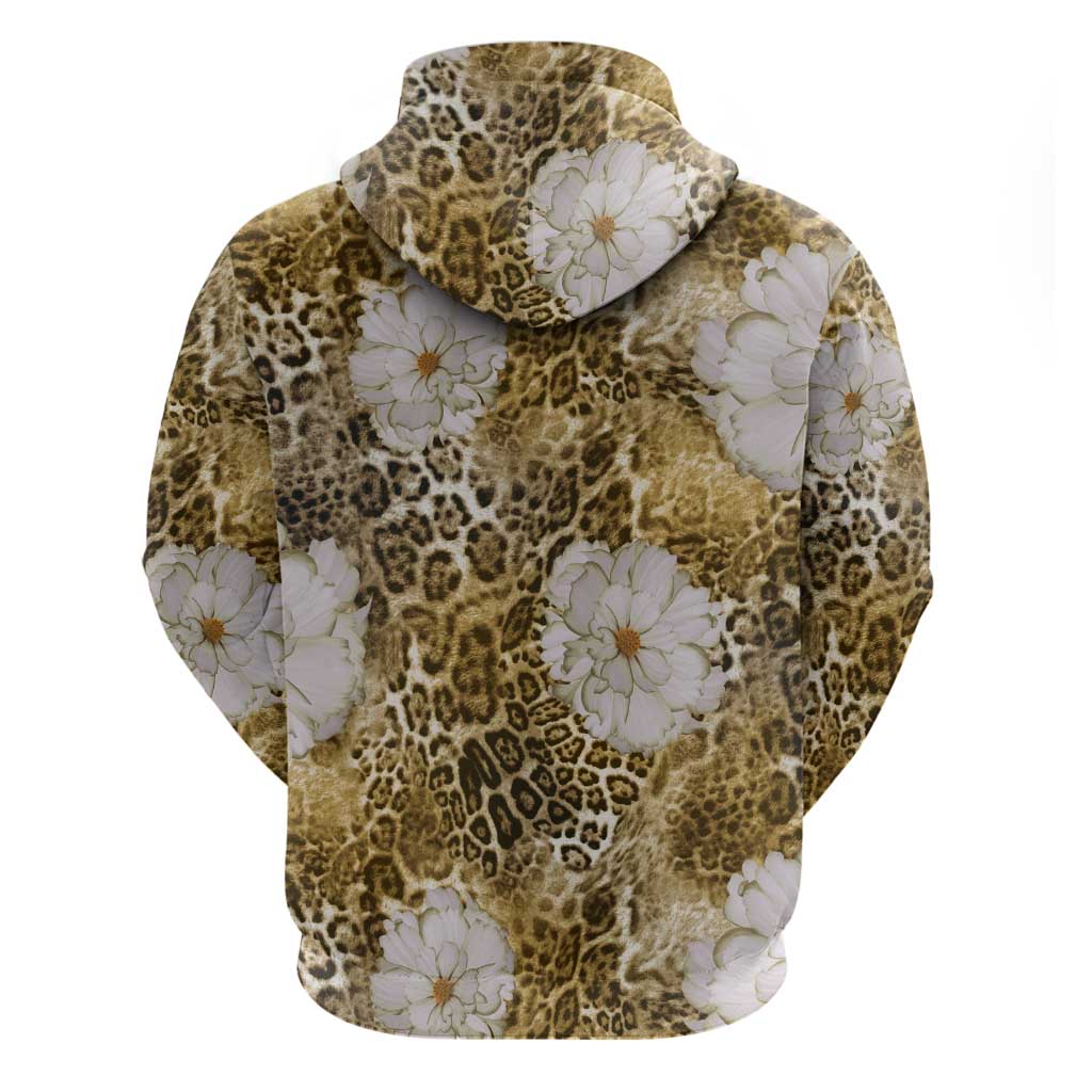 African Leopard Floral Pattern Zip Hoodie Savannah Gold