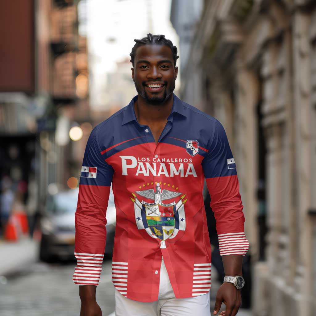 Custom Panama Football Long Sleeve Button Shirt Go Los Canaleros Go