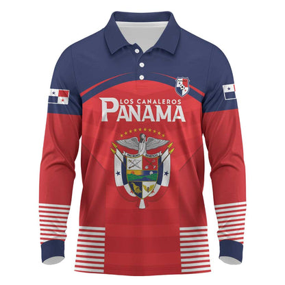 Custom Panama Football Long Sleeve Polo Shirt Go Los Canaleros Go