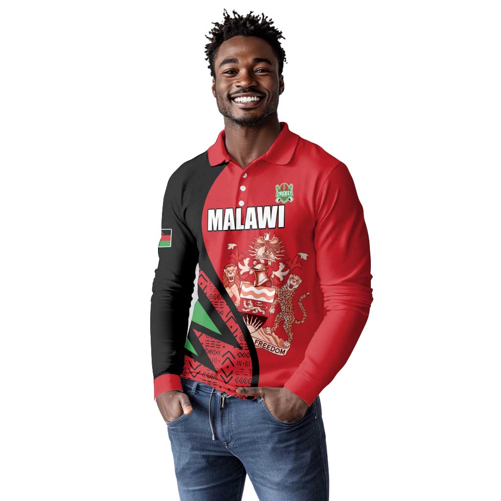 Custom Malawi Cricket Long Sleeve Polo Shirt Go Champions Dziko la Malawi - African Pride