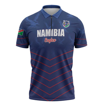 Custom Namibia Cricket Zipper Polo Shirt Go Eagles Go