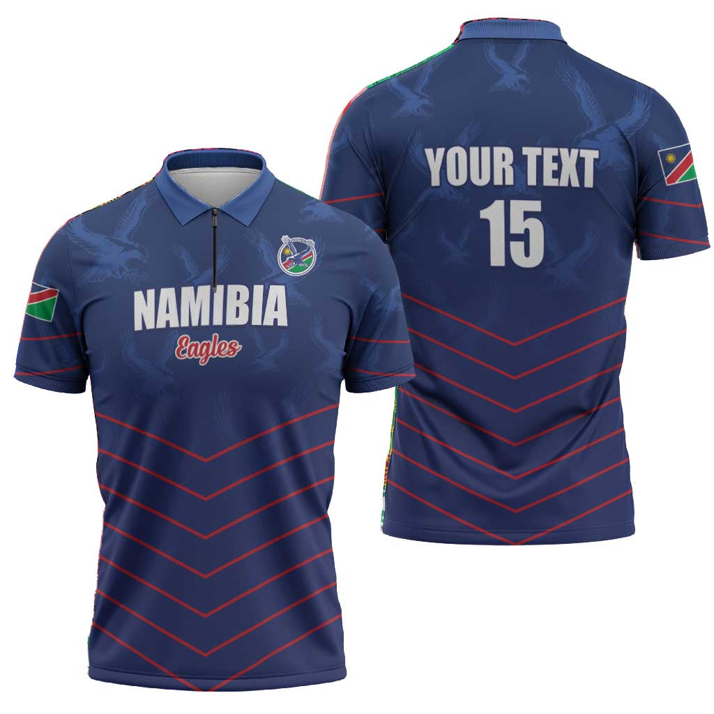 Custom Namibia Cricket Zipper Polo Shirt Go Eagles Go