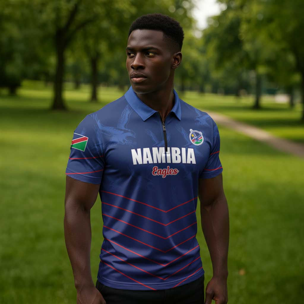 Custom Namibia Cricket Zipper Polo Shirt Go Eagles Go