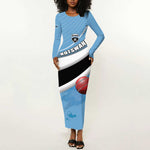 Custom Botswana Cricket Long Sleeve Bodycon Dress Go Champions Baggy Blues - African Pride