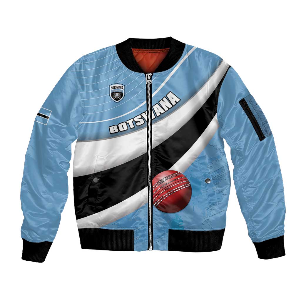 Custom Botswana Cricket Sleeve Zip Bomber Jacket Go Champions Baggy Blues - African Pride