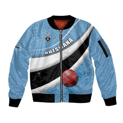 Custom Botswana Cricket Sleeve Zip Bomber Jacket Go Champions Baggy Blues - African Pride
